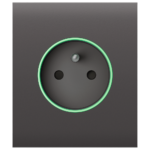 Tapa central para enchufe inteligente tipo E - Compatible con AJ-OUTLETCORE-SMART-E - Indicador LED sobre estado del enchufe y consumo - Botón táctil para control manual - Retroalimentación LED - Color gris
