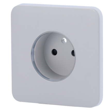 Tapa frontal para enchufe inteligente tipo E - Compatible con AJ-OUTLETCORE-SMART-E - Indicador LED sobre estado del enchufe y consumo - Botón táctil para control manual - Retroalimentación LED - Color niebla