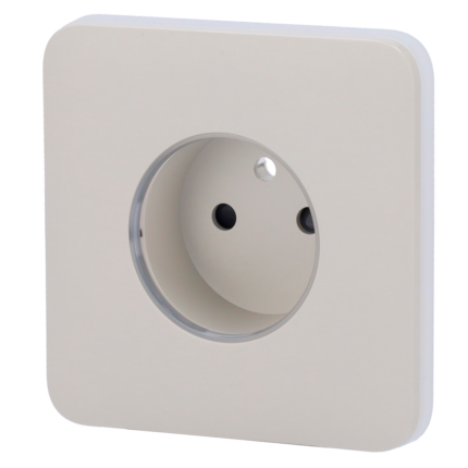 Tapa frontal para enchufe inteligente tipo E - Compatible con AJ-OUTLETCORE-SMART-E - Indicador LED sobre estado del enchufe y consumo - Botón táctil para control manual - Retroalimentación LED - Color ostra