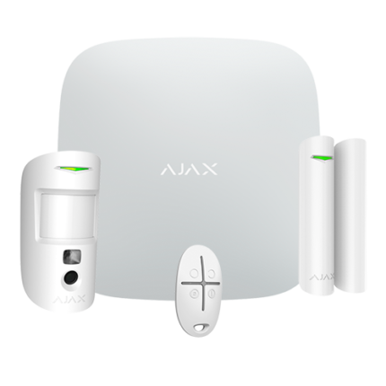 Kit de alarma profesional - Certificado Grado 2 - Comunicación Ethernet / Wi-Fi / dual SIM 4G - Inalámbrico 868 MHz Jeweller y Wings - Ajax HUB 2 Plus, 1 PIRCAM - 1 Contacto magnético y 1 mando